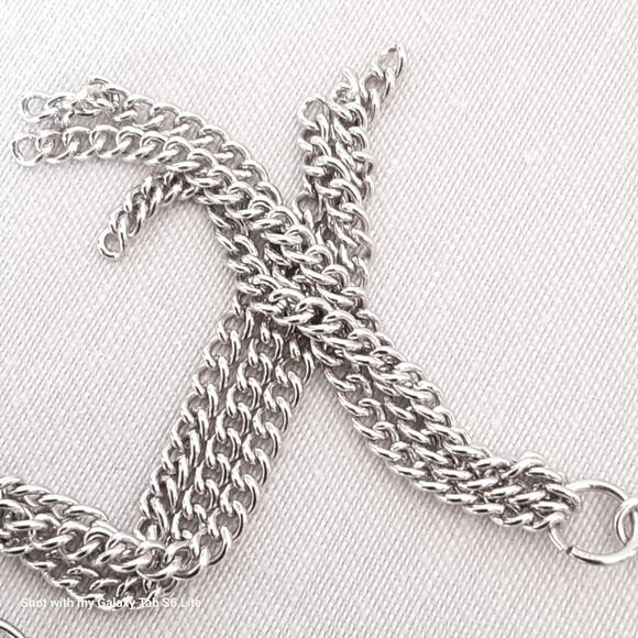 Silver Tone Dangle Drop Earrings Triple Strand Cable Chain Fish Hook Pierced - Picture 7 of 8